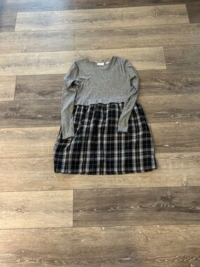 The Children's Place Gray Knit Top with Black Plaid Skirt Dress